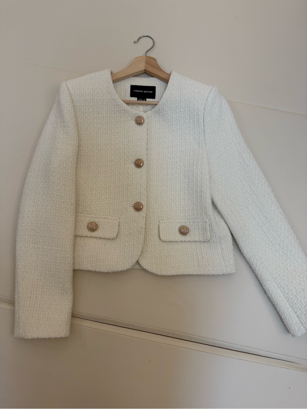 Urban Revivo Ivory Tweed Jacket Gold Buttons Size L / US 8
